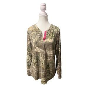Realtree Camo Henley Long Sleeve Top Outdoor Hunting Streetwear XL